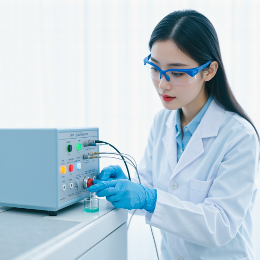 三十五岁左右女性工程师头像,穿白色实验服,白色背景,专业工作形象